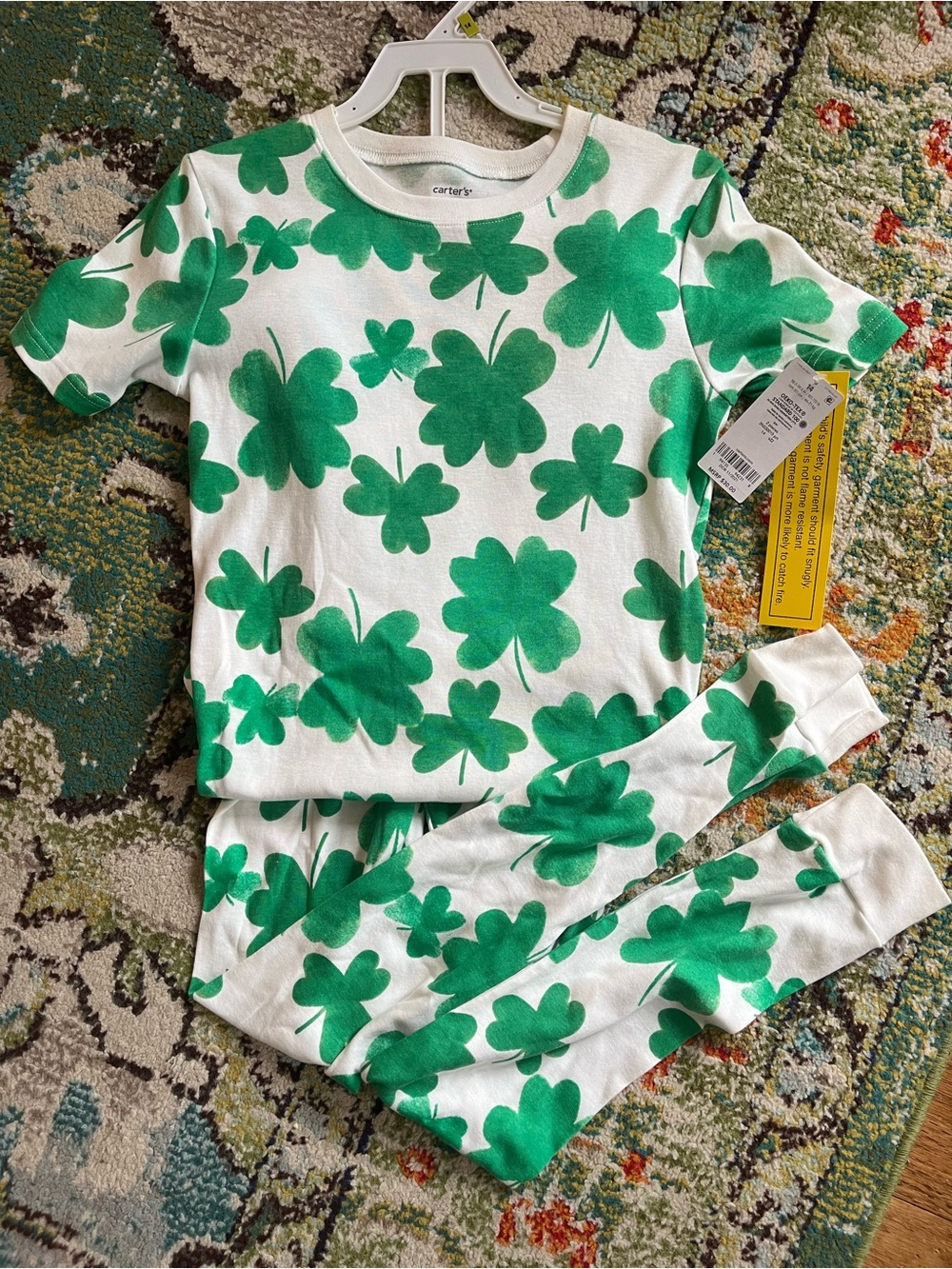 Carter's White and Green Shamrock Kids Pajama Set